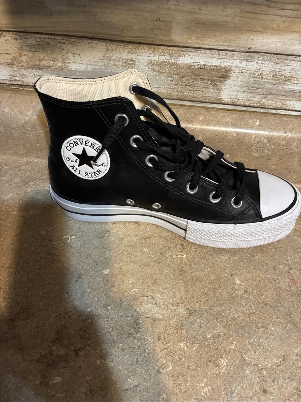 Converse Size 7.5 Black & White High-Top Platform Sneakers - Picture 6 of 11